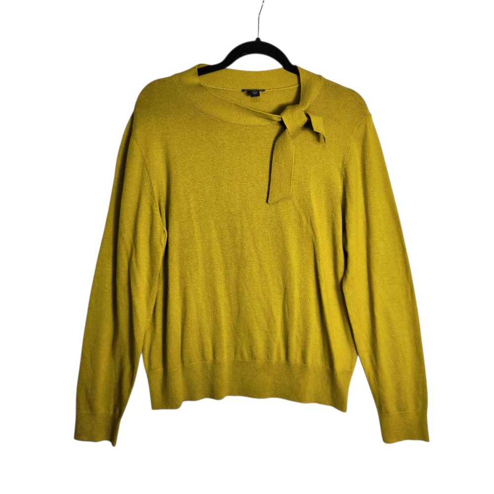 Ann Taylor Factory Mustard Yellow Side Tie Neck Cotton Blend Sweater XL